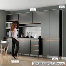 Cozinha Moderna Modulada Para Apartamento Sabrina 280x200 Cm Cor Preto Foto mini 2