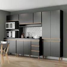 Cozinha Moderna Modulada Para Apartamento Sabrina 280x200 Cm Cor Preto Foto mini 1