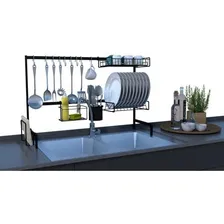 Cozinha Modular Autosustentável Escorredor Louças E Talheres Cor Preto Foto  mini 1