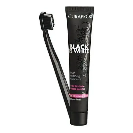 Creme Dental Black Is White + Escova Black 5460 Curaprox Foto 1