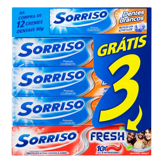 Creme Dental Sorriso Dentes Brancos 90g - Kit Com 12un Foto 1