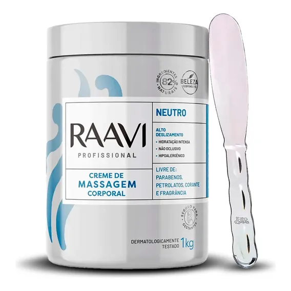 Creme Massagem Corporal Neutro Raavi 1kg + Espátula M Foto 1