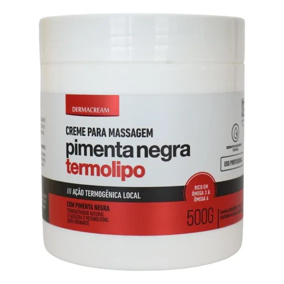 Creme Massagem Redutor Medidas Pimenta Negra Dermacream 500g Foto 1