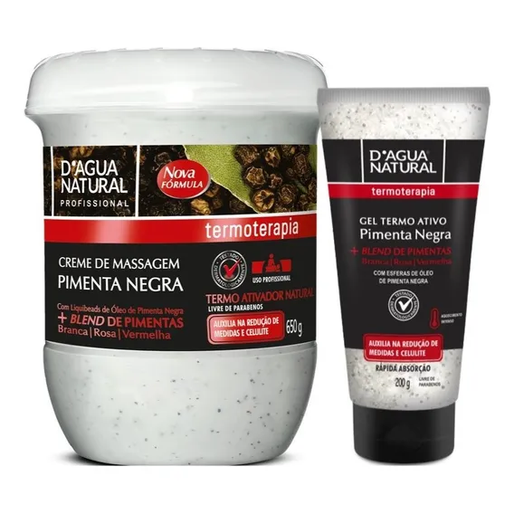 Creme Pimenta Negraa + Gel Pimenta Negra Termo Ativo 200g Fragrância Neutro Tipo de embalagem Pote Tipos de pele Todas Foto 1