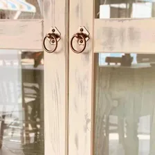 Cristaleira Rústica Madeira Maciça 2 Portas Vidro Branco Foto mini 4