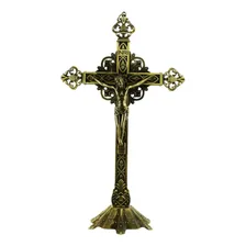 Crucifixo Católico De Mesa Dourado Antigo Metal 32 Cm Cor Dourado-escuro Foto  mini 1