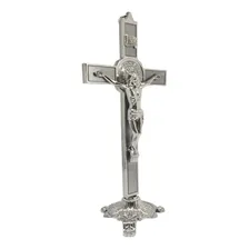 Crucifixo De Parede De Metal Cruz Mesa Prata Lindíssima 20cm Foto mini 1