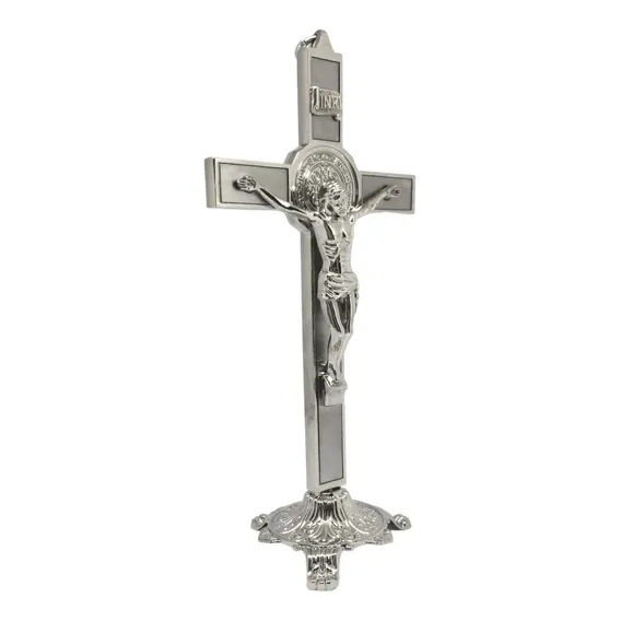 Crucifixo De Parede De Metal Cruz Mesa Prata Lindíssima 20cm Foto 1