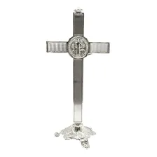 Crucifixo De Parede De Metal Cruz Mesa Prata Lindíssima 20cm Foto mini 4
