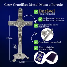 Crucifixo De Parede De Metal Cruz Mesa Prata Lindíssima 20cm Foto mini 2