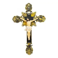Crucifixo De Parede Jesus Cruz 39cm - Enfeite Resina Cor Dourado Foto mini 1