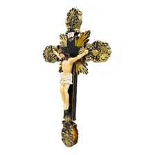 Crucifixo De Parede Jesus Cruz 39cm - Enfeite Resina Cor Dourado Foto mini 2