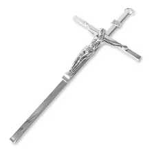 Crucifixo Estilizado Para Parede Cruz Metal Dourado 30cm Cor Prata Foto mini 1