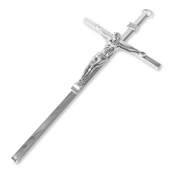 Crucifixo Estilizado Para Parede Cruz Metal Dourado 30cm Cor Prata Foto 1