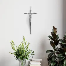 Crucifixo Estilizado Para Parede Cruz Metal Dourado 30cm Cor Prata Foto mini 3