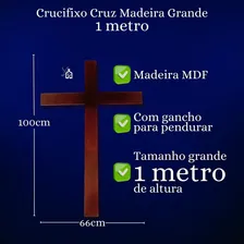 Crucifixo Grande De Madeira Cruz Parede Evangelica 1 Metro Cor Marrom Foto mini  2