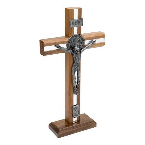 Crucifixo Madeira Frisada 26cm Espelhado Foto 1