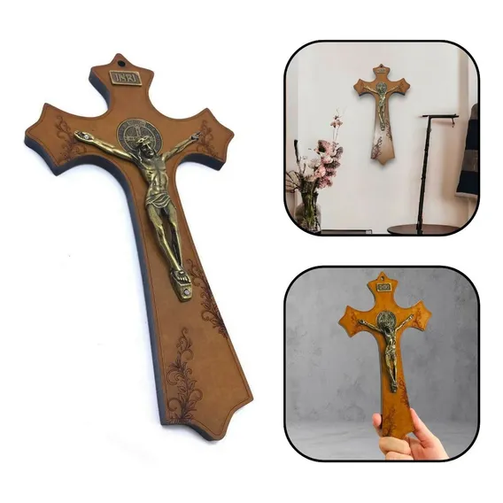 Crucifixo Madeira Parede São Bento 25 Cm Foto 1
