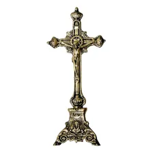 Crucifixo Mesa Altar Todo Trabalhado Bronze Igreja Padres Cor Dourado-escuro Foto  mini 1