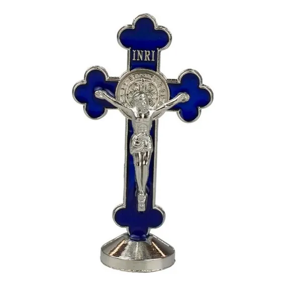 Crucifixo Metal Azul Uso Carro 8cm Foto 1