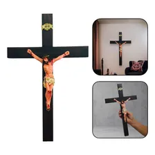 Crucifixo Parede Madeira Cristo Em Resina Grande 40 Cm Foto mini 1