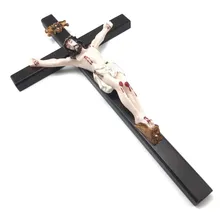 Crucifixo Parede Madeira Cristo Resina 33 Cm Foto mini 3
