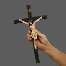 Crucifixo Parede Madeira Cristo Resina 33 Cm Foto mini 4