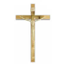 Crucifixo Parede Madeira Espelhado Cristo Em Metal 30 Cm Foto mini 1