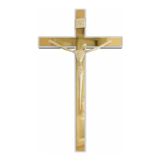 Crucifixo Parede Madeira Espelhado Cristo Em Metal 30 Cm Foto 1