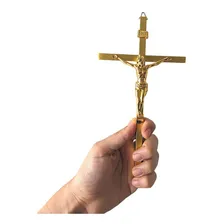 Crucifixo Parede Metal Cruz Pequena Metal Dourada 20cm Cor Dourado Foto mini 4