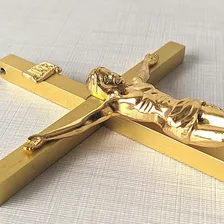 Crucifixo Parede Metal Cruz Pequena Metal Dourada 20cm Cor Dourado Foto mini 3