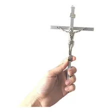 Crucifixo Parede Metal Cruz Pequena Metal Dourada 20cm Cor Prata Foto mini 3