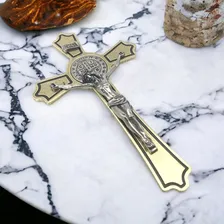 Crucifixo Parede Metal São Bento Dourado 17 Cm Foto mini  2