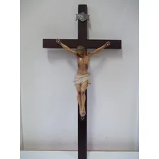 Crucifixo Parede Orat贸rio - Cristo Resina 30cm / Cruz 60cm Cor Creme-marrom Foto mini 2