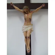 Crucifixo Parede Orat贸rio - Cristo Resina 30cm / Cruz 60cm Cor Creme-marrom Foto mini 3
