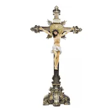 Crucifixo Resina 55 Cm Mesa Imagem Católica- Cor Dourado-escuro Foto  mini 1