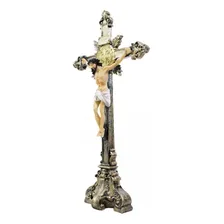 Crucifixo Resina 55 Cm Mesa Imagem Católica- Cor Dourado-escuro Foto mini  2