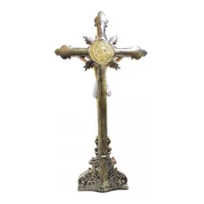 Crucifixo Resina 55 Cm Mesa Imagem Católica- Cor Dourado-escuro Foto mini 4