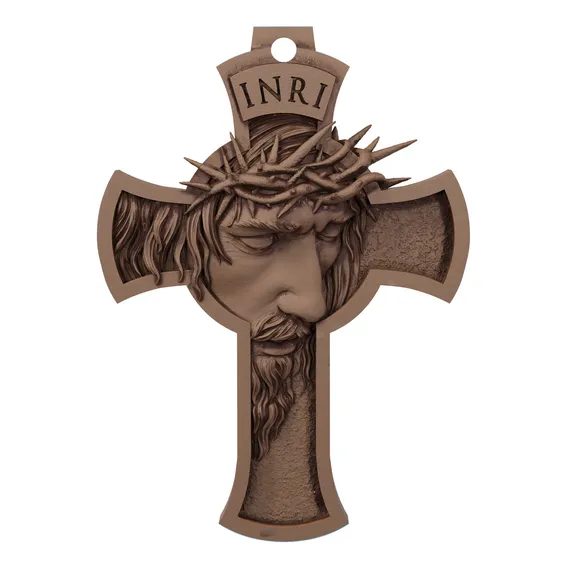 Cruz Crucifixo De Parede Jesus Rosto Paixão De Cristo Cor Cor Madeira Foto 1
