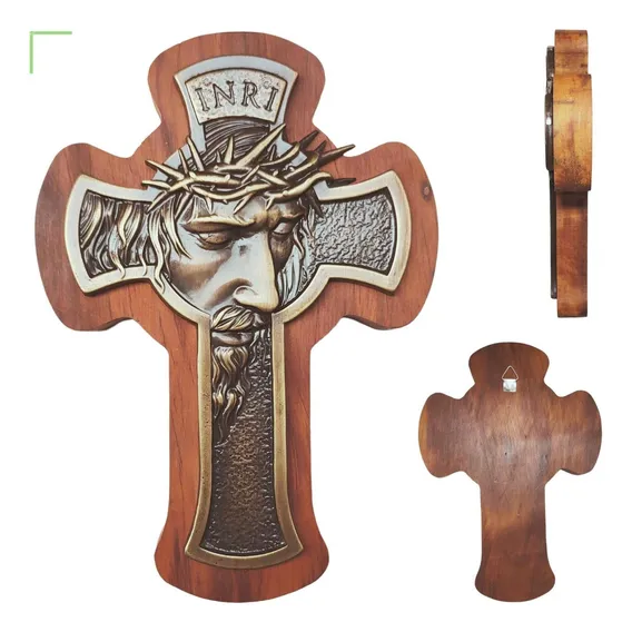 Cruz Madeira Nobre Crucifixo Parede Porta Jesus Cristo Inri Cor Dourado-escuro Foto 1