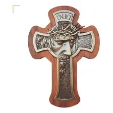 Cruz Madeira Nobre Crucifixo Parede Porta Jesus Cristo Inri Cor Dourado-escuro Foto mini 2
