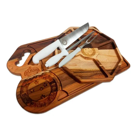 Cruzeiro Kit Com Tábua, Faca, Garfo, Chaira + Petisqueira Cor Marrom Foto 1