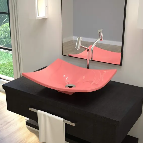 Cuba De Apoio Para Banheiro F44w Folha Compace Rosa Fcwt Acabamento Esmaltado Foto 1