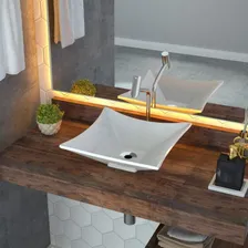 Cuba De Apoio Para Banheiro L34 Lux Quadrada Folha Ghwt Acabamento Gel Cor Branco Foto  mini 1