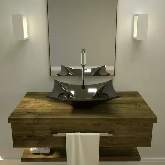 Cuba De Apoio Para Banheiro L38 Lux Retangular Folha Ebwt Acabamento Esmaltado Cor Preto Foto 1