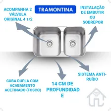 Cuba De Pia Cozinha Tramontina Dupla Fosca 69x40x14 Luxo Cor Inox Foto mini  2