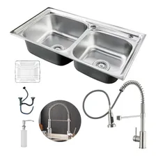 Cuba Dupla De Pia Completa Com Acessórios Cozinha Bancada Gourmet Torneira Monocomando Extensível Cor Prata Acabamento Cromado Brilhante Aço Inox Brinovar Foto  mini 1