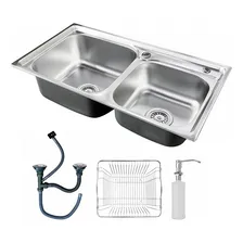 Cuba Dupla De Pia Completa Com Acessórios Cozinha Bancada Gourmet Torneira Monocomando Extensível Cor Prata Acabamento Cromado Brilhante Aço Inox Brinovar Foto mini 4