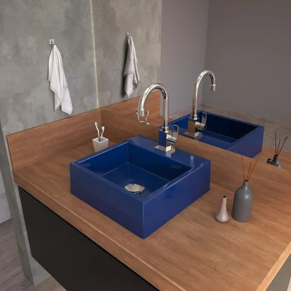 Cuba Para Banheiro Q355w Quadrada Compace Azul Escuro Aewt Acabamento Esmaltado Cor Azul-escuro Foto 1