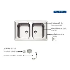 Cuba Pia Tramontina Marea 86x40x18 Inox Acetinado 93903/123 Foto mini 4